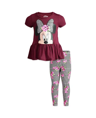 Disney Little Girls Minnie Mouse Peplum T-Shirt and Leggings Outfit Set