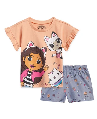 Gabby's Dollhouse Toddler Girls Dreamworks T-Shirt and Chambray Shorts Outfit Set