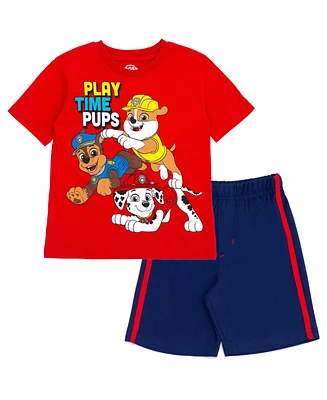 Paw Patrol Toddler Boys Chase Marshall Rubble Pullover T-Shirt and Mesh Shorts Outfit Set to