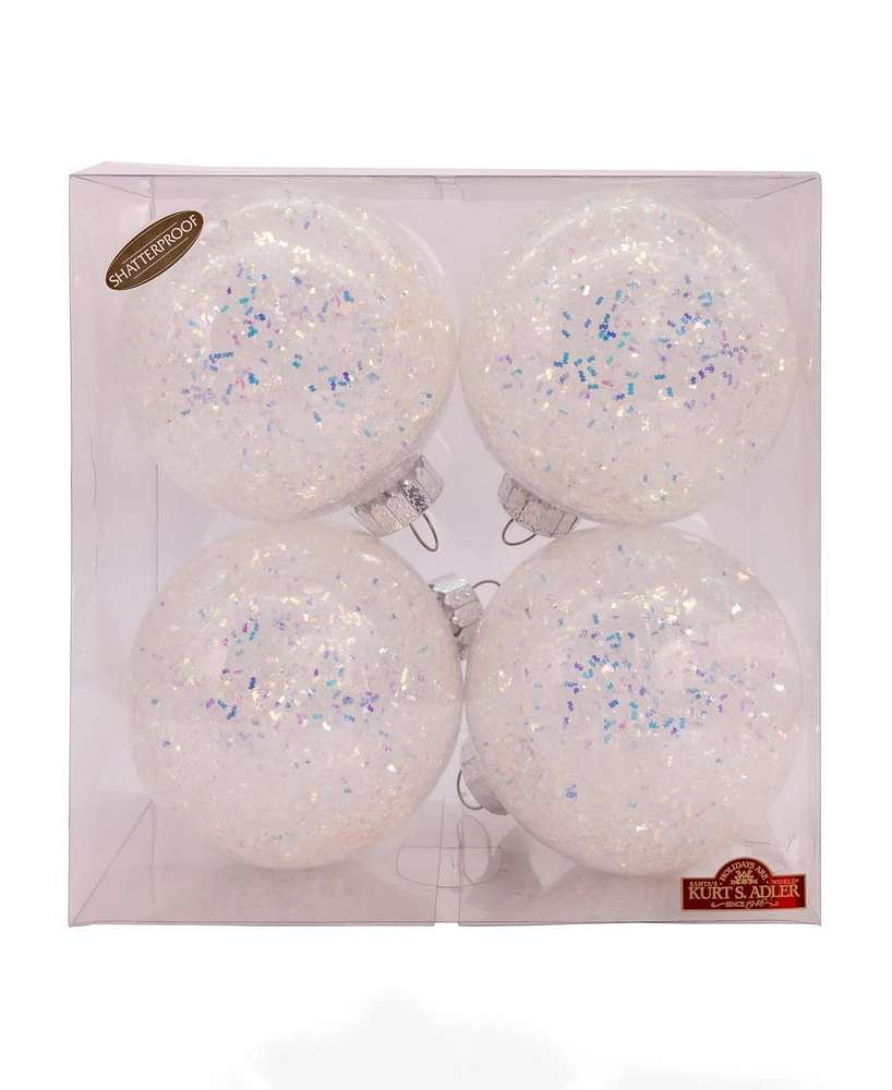 Kurt Adler Shatterproof Iridescent Glittered Ball Ornaments, 4-Piece Set