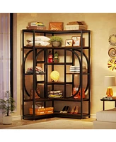 Tribesigns 7-Shelf Corner Bookshelf, Large Modern Bookcase, Tall L-shaped Shelf Stand Display Rack with Storage, Metal Frame for Living