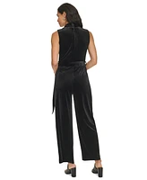 Calvin Klein Women's Tie-Waist Velvet Sleeveless Jumpsuit