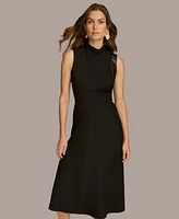 Donna Karan New York Women's Mock-Neck Faux-Leather-Trim Dress