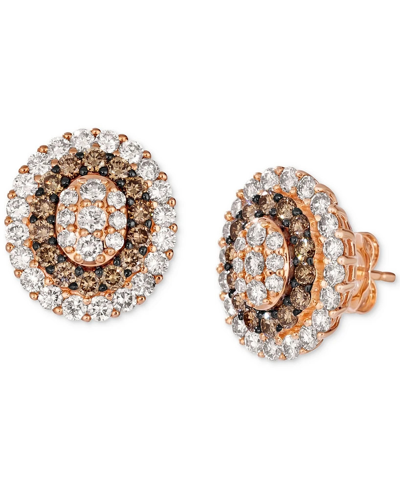 Le Vian Chocolate Diamond & Nude Diamond Halo Cluster Stud Earrings (2 ct. t.w.) in 14k Rose Gold