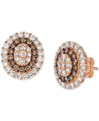 Le Vian Chocolate Diamond & Nude Diamond Halo Cluster Stud Earrings (2 ct. t.w.) in 14k Rose Gold