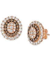 Le Vian Chocolate Diamond & Nude Diamond Halo Cluster Stud Earrings (2 ct. t.w.) in 14k Rose Gold