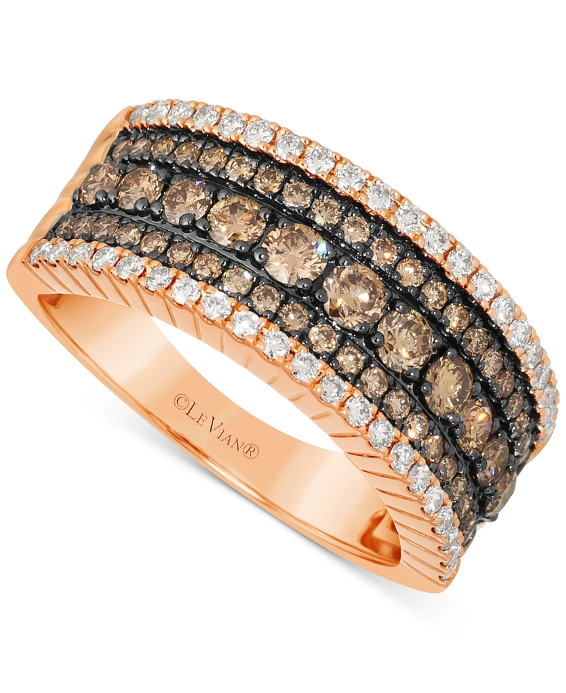 Le Vian Chocolate Diamond & Nude Diamond Multirow Statement Ring (1-1/5 ct. t.w.) in 14k Rose Gold