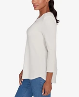 Ruby Rd. Petite Scoop Neck with Ring Detail Solid Textural Knit Top