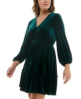 Taylor Plus V-Neck Long-Sleeve Smocked-Waist Velvet Dress