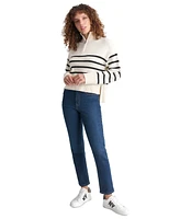 Dkny Jeans Petite Half-Zip Striped Long-Sleeve Sweater