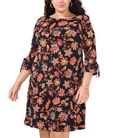 Msk Plus Floral-Print Bell-Sleeve Shift Dress