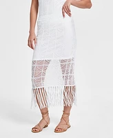 Bar Iii Women's Crochet Tassel-Fringe Midi Skirt, Created for Macy's