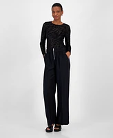 Bar Iii Women's High-Rise Wide-Leg Zip-Front Pants, Created for Macy's