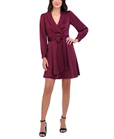 Vince Camuto Petite Crepe-Back Long-Sleeve Faux-Wrap Dress