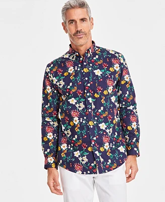 Club Room Men's Garden Floral Poplin Long-Sleeve Button-Down Shirt, Created for Macy's