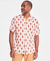 Club Room Men's Geometric Print Silk-Blend Short-Sleeve Button-Down Shirt, Created for Macy's