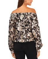 Msk Petite Metallic Floral Print Off-The-Shoulder Top