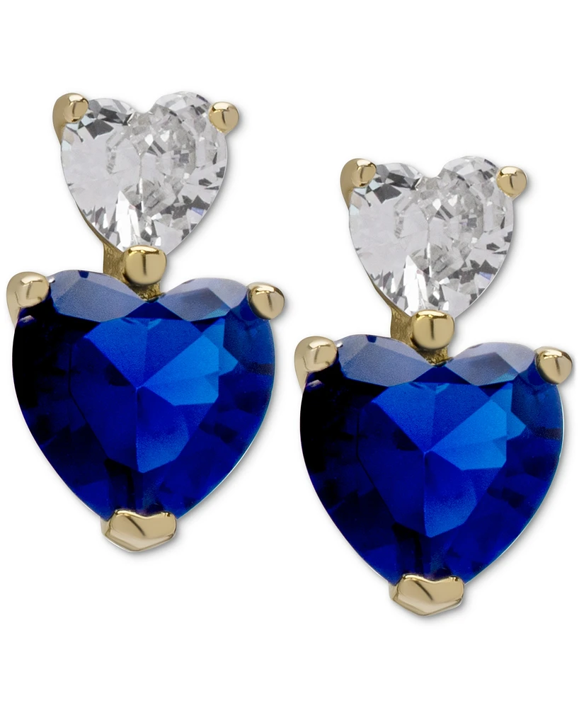 Lab Grown Blue Spinel (1-5/8 ct. t.w.) & Lab Grown White Sapphire (1-1/5 ct. t.w.) Double Heart Stud Earrings in 14k Gold-Plated Sterling Silver