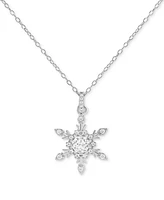 Holiday Lane Cubic Zirconia Snowflake Pendant Necklace in Sterling Silver, 16" + 2" extender, Created for Macy's