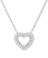 Holiday Lane Cubic Zirconia Double Heart Pendant Necklace in Sterling Silver, 16" + 2" extender, Created for Macy's