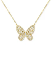 Holiday Lane Cubic Zirconia Butterfly Pendant Necklace in 18k Gold-Plated Sterling Silver, 16" + 2" extender, Created for Macy's