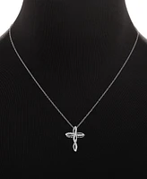 Holiday Lane Cubic Zirconia Openwork Swirl Cross Pendant Necklace in Sterling Silver, 16" + 2" extender, Created for Macy's