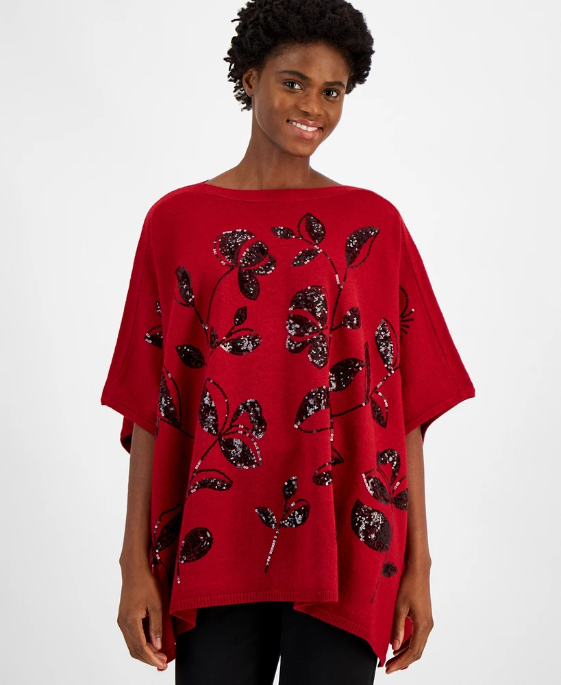 Anne Klein Women's Sequin-Detail Poncho Top