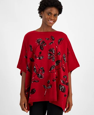Anne Klein Women's Sequin-Detail Poncho Top