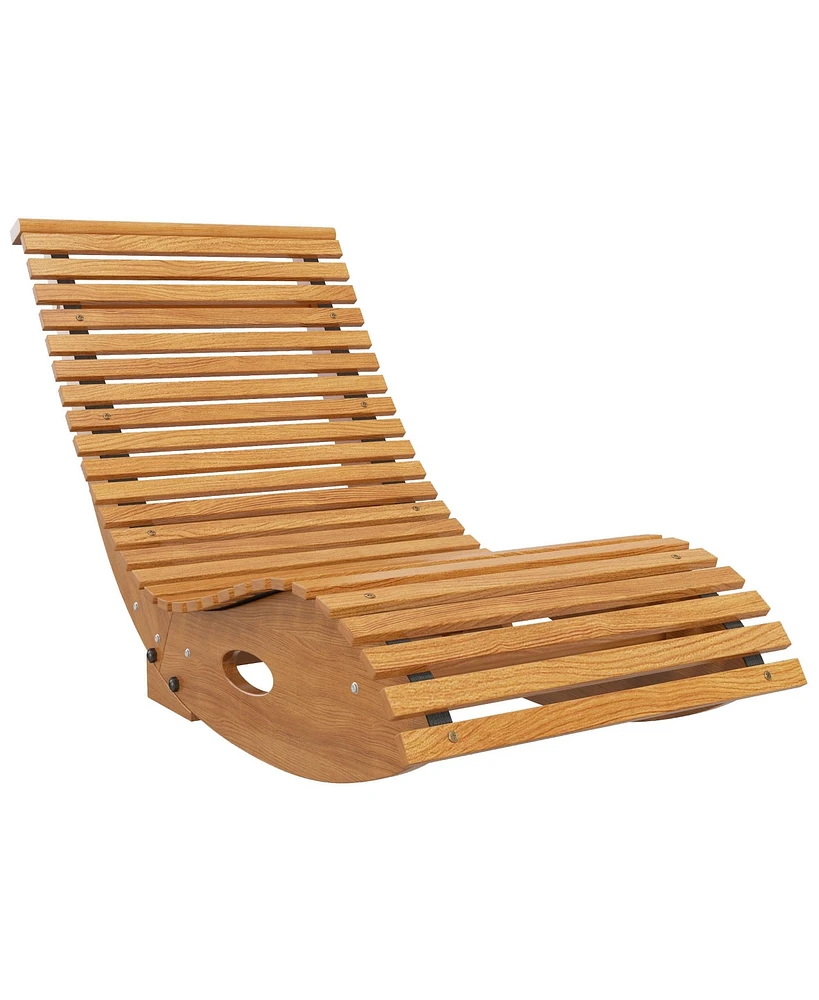 Outsunny Outdoor Rocking Chair w/ Slatted Seat, Wooden Rocking Chair, Teak