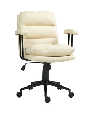 Homcom Home Office Chair with Adjustable Height, Pu Leather, Beige