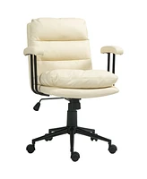 Homcom Home Office Chair with Adjustable Height, Pu Leather, Beige