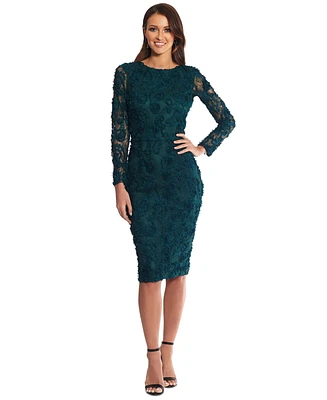 Xscape Women's Soutache Lace Long-Sleeve Sheath Dress