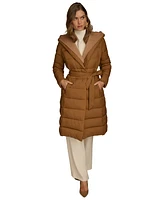 Donna Karan New York Women's Belted Hooded Puffer Coat