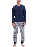 Hanes Men's Ultimate 2-Pc. Long-Sleeve Henley Crew Top & Ultra Soft Flannel Jogger Pant Sleep Set