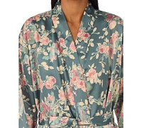 Lauren Ralph Long Floral-Print Satin Kimono Robe