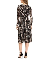 Maggy London Women's Printed Long-Sleeve Pleated Dress