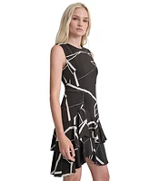 Dkny Women's Printed Double-Layer Fit & Flare Dress