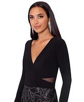 Xscape Women's Long-Sleeve Brocade-Skirt Gown