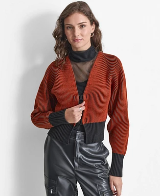 Dkny Women's Contrast Ribbed Open-Front Cardigan