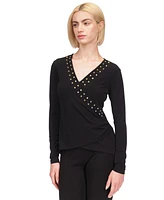 Michael Kors Women's Astor Studded Faux-Wrap Top