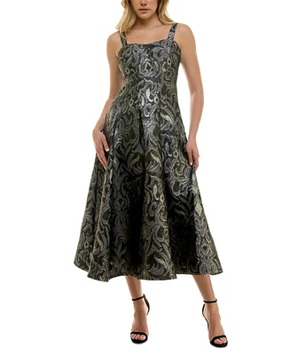 Taylor Women's Metallic Jacquard Fit & Flare Dress