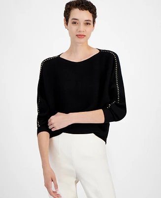 T Tahari Women's Ribbed Embellished Dolman-Sleeve Sweater