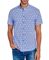 Society of Threads Men's Geometric Print Short Sleeve Button-Front Performance Shirt