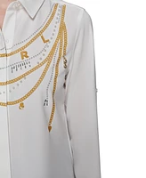 Karl Lagerfeld Paris Women's Chain-Printed Button-Front Top