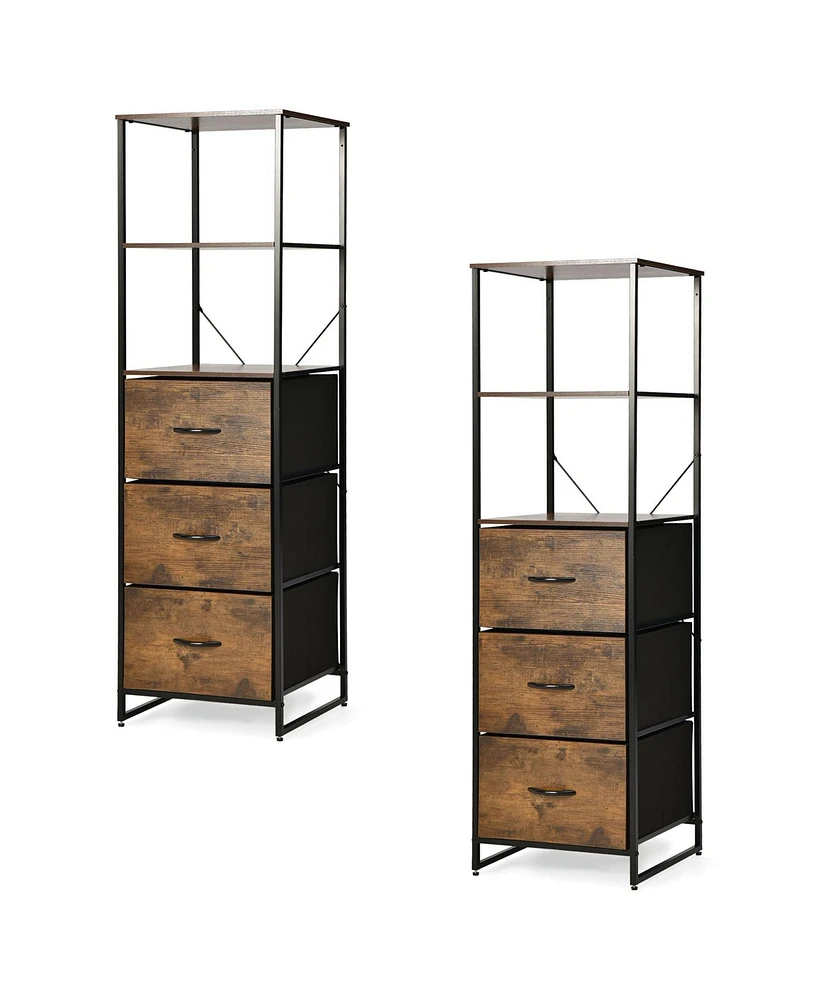 Gymax 2PCS Industrial 3-tier Bookshelf 3 Drawers Dresser for Study Bedroom Living Room