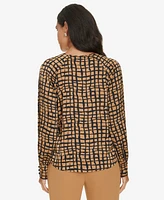 Calvin Klein Women's Printed Long-Sleeve Keyhole Blouse