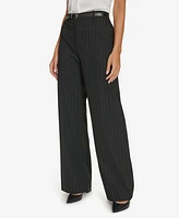 Calvin Klein Women's Pinstripe Belted Wide Leg Pants