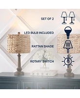 Jonathan Y Leona 21.25" Rustic Farmhouse Handwoven Water Hyacinth/Resin Led Table Lamp, Brown Wood Finish (Set of 2)