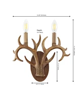 Jonathan Y Oakley 13.25" 2-Light Southwestern Bohemian Resin/Iron Faux Antler Led Sconce, Brown Wood Finish