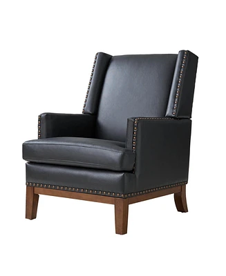 Hulala Home Regina Genuine Leather Arm Chair with Solid Wood Frame